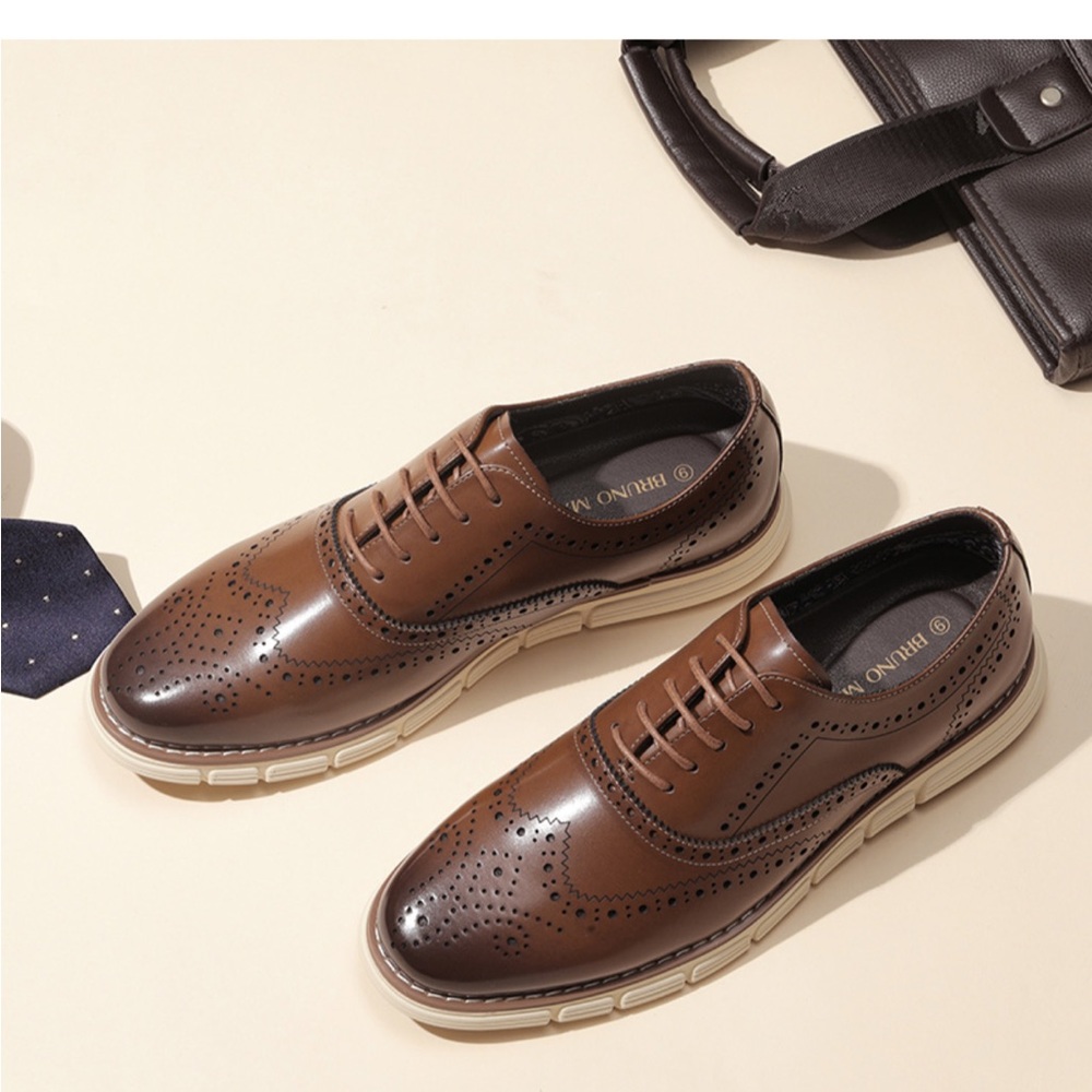 BRUNO Marc Brown Leather Wingtip Derby Shoes